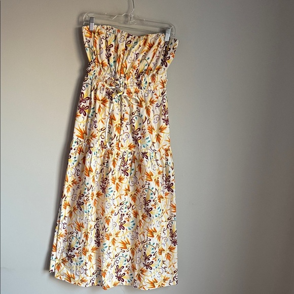 A.L.C. Clark Vibrant Multicolor Floral Strapless Cotton Midi Dress 4 - Picture 2 of 12